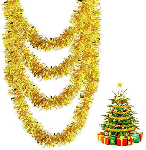 Abeillo Weihnachts-Folien-Lametta-Girlande, 6,8 m Metallic-Twist-Girlande, glänzende hängende Girlande, Dekoration für Weihnachtsbaum, Xmas Party, Innen- und Außen-Ornamente (Gold)