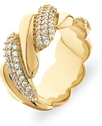 JETTE Damen-Damenring 925er Silber 102 Zirkonia 55 Gelbgold 32021376