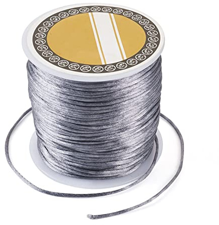 Bestewelry 70 m de fil en nylon satin de 1 mm pour cordon queue de rat tressé - pour nœuds, macramé, fabrication de bijoux et couture (Gris)