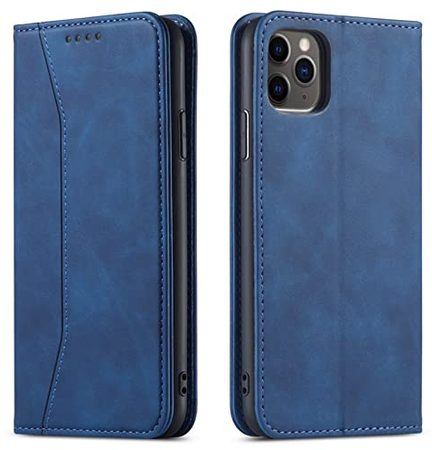 OKZone Kompatibel mit iPhone 12/12 Pro (6,1 Zoll) Hülle, Magnet Leder Tasche Handyhülle, Kartenfächer Schutzhülle, [Premium PU Leder] Flip Klappbare Stoßfeste Magnetische Standfunktion (Blau)