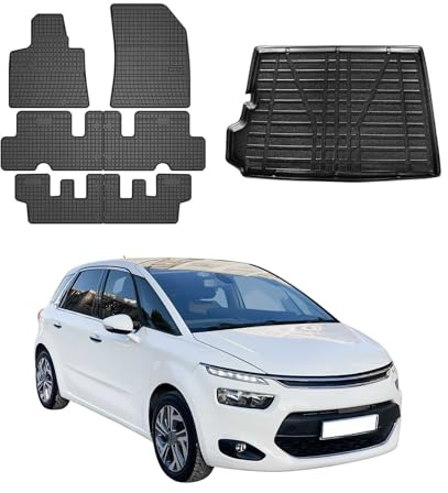 OMAC Fußmatten & Kofferraumwanne Set kompatibel mit Citroen C4 Picasso 2013-2018 Gummi TPE 3X
