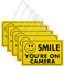 5 x CCTV Sign Yellow Smile You're on Camera High Contrast Recording Warning Safety Door Notice