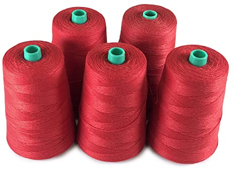 PAMPOLS Pack de 5 Bobinas de Hilo Grueso de Poliéster para Máquina Cosedora de Sacos | Cuerda de Alta Resistencia para Cerrar Costales | 5 Conos de 200 gramos cada uno | Color ROJO
