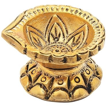 Decorative Diya Deepak Pooja Diya Item Brass Oil Lamp Pooja Indian Traditional Festival Laxmi Poojan New year Decorations Aarti Diya Lighting Accessories Gift Item Lantern Lamp(Size-1X1.5)(Golden)