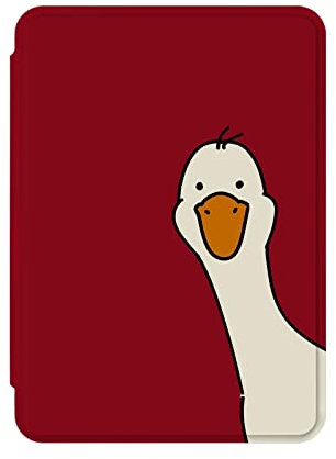 NagpintS Cover per e-Book Protettiva, Custodia per Kindle Paperwhite 6a/7a Generazione (Versione 2012/2013/2015/2017) - Cover con Sleep/Wake-Cartoon Duck su Sfondo Rosso