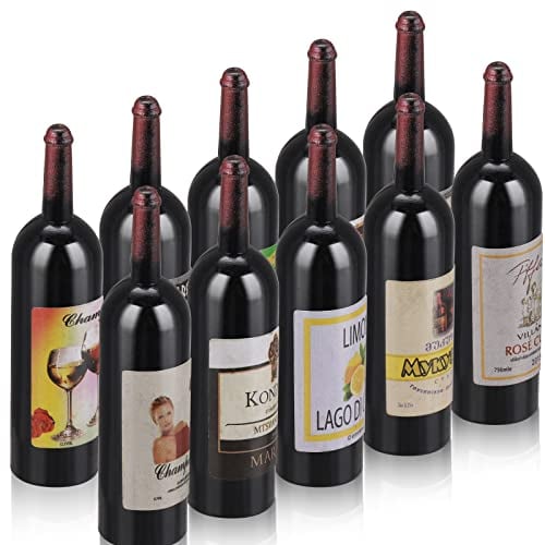 Cobee Dollhouse Mini Wine Bottles - 10 Pieces 1:12 Scale Miniature Drink Models for Doll House Kitchen Decor and Accessories