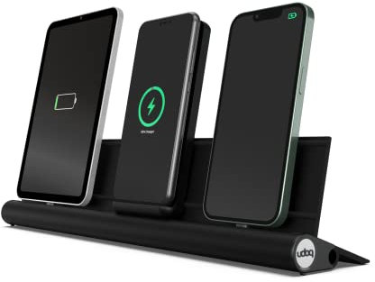 Universal Ladestation für Smartphones Tablets und AirPods, udoq 400, Aluminium, mit Power Delivery Fast Charging und Wireless Adapter (Schwarz)