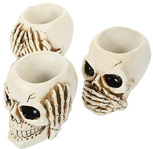 Cabilock 3 Pièces Pot De Fleur De Crâne Figurine De Crâne d'halloween Pot De Fleurs en Forme De Tête De Mort Sucrier Tête De Mort Bol De Service Halloween Chandelier Bureau Miniature Résine