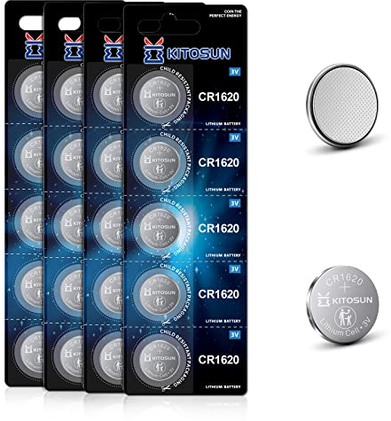 KITOSUN CR1620 3V Lithium Coin Battery – Premium CR 1620 Lithium Cell Button Batteries for Mazda Toyota Lexus Honda Accord Car Key Fob Remote Control Alarm System Sensor (20pcs)