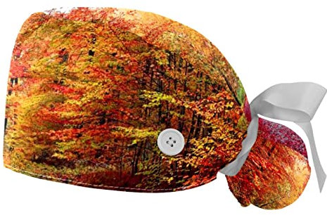 WOSHJIUK Arbeitsmütze,2er-Pack Scheuerkappen für Damen,Ahornblätter Wald Herbst,Krawattenkappe,verstellbare Schrubbmütze