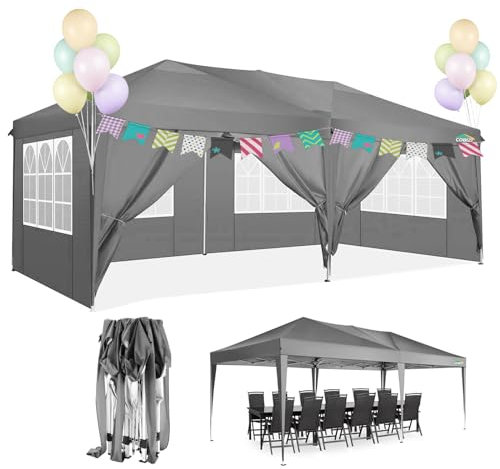 COBIZI Tonnelle 3x6 Tente Pop-up Tente d'extérieur Tonnelle de Jardin Robuste avec 6 parois latérales Housse étanche 210D, Imperméable(3x6m, Gris)