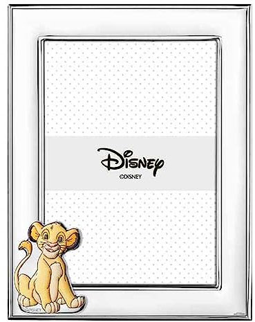 Disney - Il Re Leone - Cornice Porta Foto in Argento PVD con dettagli dipinti a Colori - Incisione del Nome Inclusa