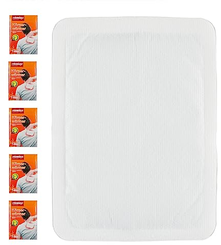 Relaxdays Wärmepads, 5er Pack, luftaktiviert, 12 Stunden Wärme, Selbstklebende Körperwärmer für Rücken, Schulter, weiß