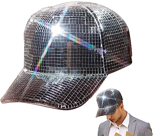 Discokugel-Cowboyhut, Baseballmützen mit Discokugel-Spiegel, silberne glitzernde Spiegelmütze, Discokugel-Spiegel, Discokugel-Kappen, glitzernd, trendig, Silber, Cosplay-Requisiten, Halloween-Zubehör