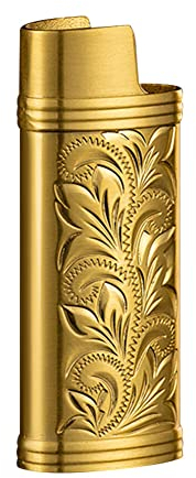 Feuerzeughülle Gold, Vintage Feuerzeughüllen für Mini BIC Feuerzeug,Wiederverwendbare Zinklegierung Feuerzeughülle Vintage Kreativ Gravur Feuerzeughüllenhalter, 2,3 Zoll x 0,9 Zoll x 0,5 Zoll