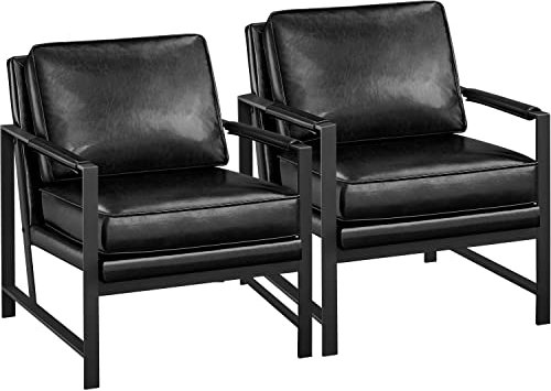 Yaheetech Fauteuil de Salon Moderne Fauteuil d'appoint Design avec Coussins Rembourrés Cadre en métal Fauteuil de Lecture Confortable 2/Noir