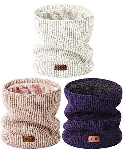 MSDC Neck Warmer Men 3 Pack,Snood for Women Thermal Thick Warm Fleece Lined Cold Weather,Neck Gaiters for Men Ski Face Mask Cover（White,Pink,Purple）