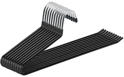 ABHENG Perchas para Pantalones con Lado Abierto, Perchas organizadoras, Paquete de 10, Metal Cromado, 38 x 0,5 x 13 cm, Negro, AIY0510B