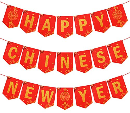 Bekecidi 3 Pièces Bannière du Nouvel an Chinois 2025 Décorations de Bruant de Fête du Nouvel An Bannière Rouge Festive de Printemps pour la Décoration de la Maison Intérieur Extérieur