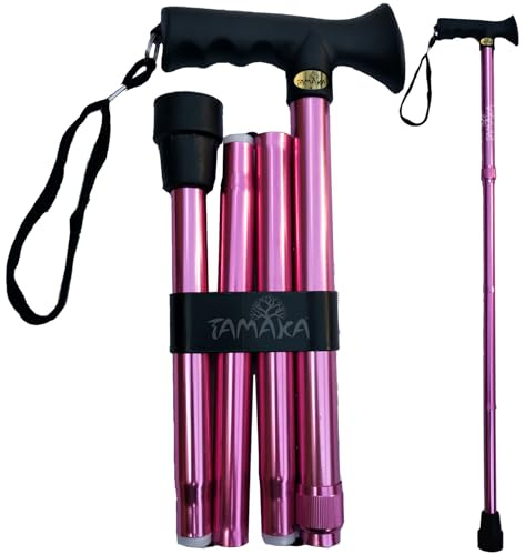 TAMAKA® Premium Gehstock mit weichem Griff aus Gel, 4-teilig, faltbar, verstellbar, Aluminium, metallisch, kompakt, für Damen, lebendig, glänzend, glitzernd, trendig, 85,1 cm – 95,2 cm