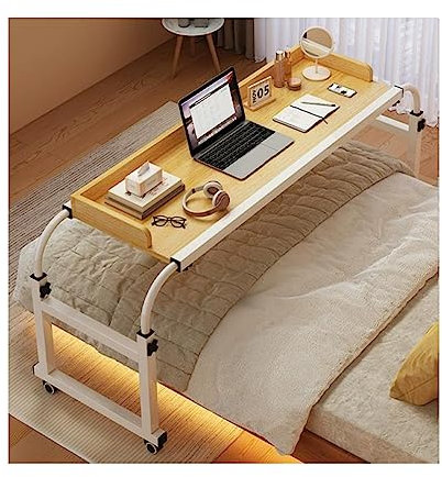 RCJCQSR Bureau Informatique Table De Lit Canapé Petit Bureau, Bureau Gaming, Table Roulante De Lit Canapé pour Ordinateur Portable Hauteur Table avec 4 roulettes(Color:Marron)
