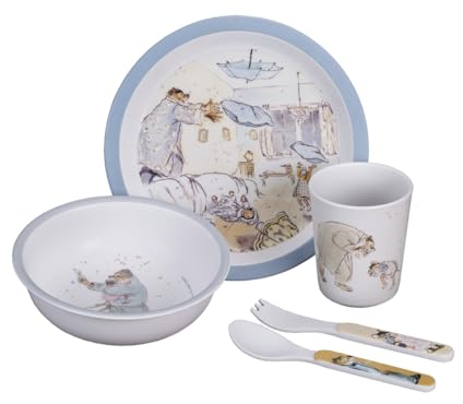 PETIT JOUR - Coffret Cadeau 5 Pièces Pour Enfant 6Mois+ - Mélamine - Sans BPA - Assiette 18cm, Timbale 160ml, Bol 250ml, Set De 2 Couverts 14cm - Lavable Au Lave-Vaisselle - ERNEST ET CÉLESTINE BLEU