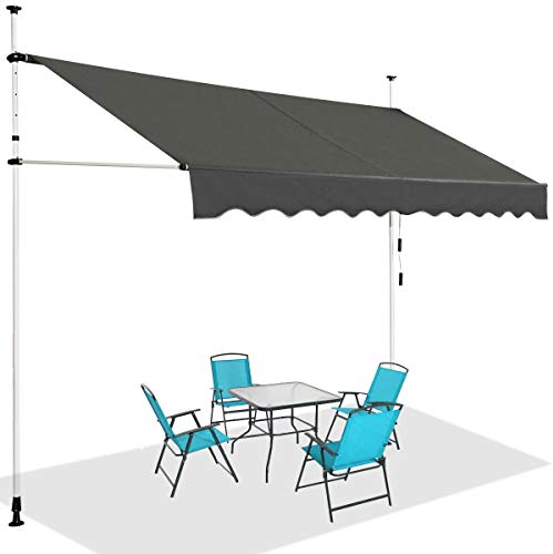 HOMASIS Klemmmarkise 150/200/250/300/350/400cm, höhenverstellbarer Sonnenschutz, Markise Balkon ohne Bohren, Balkonmarkise mit Handkurbel, UV-Schutz, Gelenkarmmarkise für Außenbereiche (Grau+3 m)