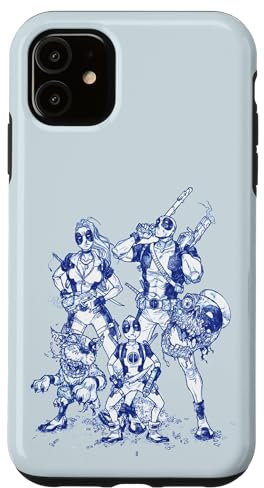 iPhone 11 Marvel Deadpool Family Comic Blue Line Sketch Art Case