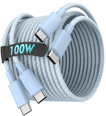 ANMIEL USB C Cable, 2 Pack 2M 100W Fast Charging Cord Compatible With iPhone 15 Pro Plus Max - Blue