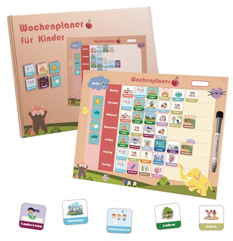 Diko Wochenplaner Kinder, Montessori Magnettafel, Wochenplaner Magnetisch 40 x 30 cm - Inklusive 192 Magneten und Zubehör, Piktogramme für Wochenplanungstafel, Wandplaner für Zuhause Schule