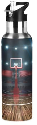 Borraccia con cannuccia, a prova di perdite, per sport, basket, campo da basket, borraccia termica sottovuoto, per ragazze e ragazzi, 600 ml