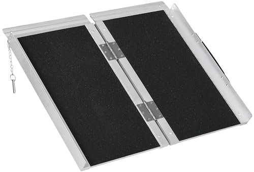 HOMCOM Rampe de Fauteuil Roulant Rampe de Chargement Rampe d'accès antidérapante Pliable avec Bordures de sécurité Max. 270 Kg dim. 60L x 73l x 5H cm alu. Noir