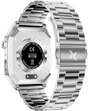 Maxcom FW65 Iron S Smart Uhr für Herren mit 2 Riemen Stahl Metall und Schwarz Silikon - AMOLED Bildschirm, Health Tracker - Silber