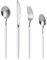 Mr.Spoon Juego de 24 piezas cubiertos para 6 personas,acero inoxidable 18/0, mango blanco cabeza plateado, con cuchillo, tenedor, cuchara, apto para lavavajillas.Para Casa, Hotel, Restaurante