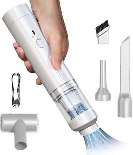 Cordless Car Vacuum, White, Plastic, High Power, Multi-stage Cyclone Separation, Long Battery Life, Portable, 19000Pa, 200W, USB Rechargeable, Pet Hair, Car, Home