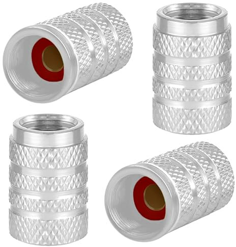 4 Stück Aluminium-Reifenventilkappen Auto-Staubkappen für Autoreifen Universal-Reifenventilkappen Autokappen mit Dichtung (Silber-Weiß)