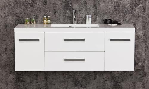 Quentis Badmöbel Genua Breite 120 cm, Waschbecken und Unterschrank, Waschtischunterbau montiert (weiß glänzend)