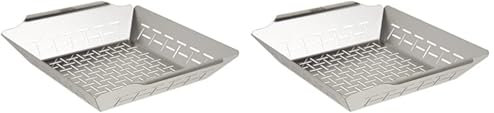 Weber Deluxe Grill Basket - Large (35 x 30cm), Heat Resistant & Dishwasher Safe BBQ Grill Pan Made of Stainless Steel, Suitable for All Types of Grills - Silver (6434) (Pack of 2)