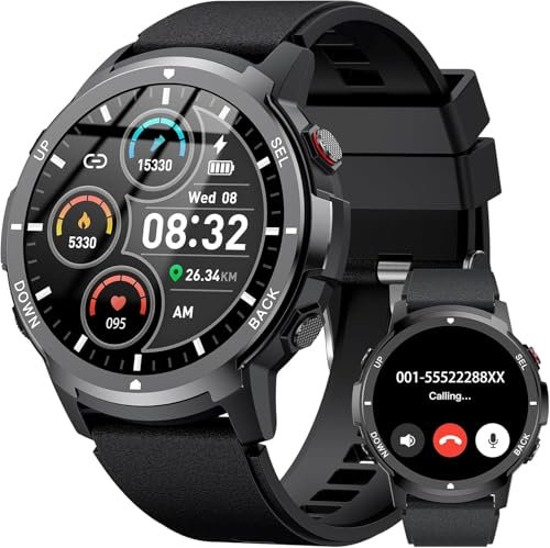 Reloj Inteligente Hombre Llamadas Bluetooth, 1.43 AMOLED Smartwatch Hombre, 5ATM Impermeable Reloj Deportivo con Oxímetro, Pulsómetro, Monitor de Sueño, 113 Modos Deportivos para Android iOS