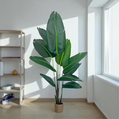 Dyflora 150 cm Künstliche Strelitzie – Große Paradiesvogelblume im Topf, täuschend echt & pflegeleicht – Deko für Wohnzimmer, Büro & Flur
