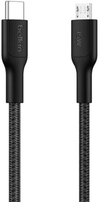 Belkin Eco Cable USB-C a Micro-USB de 1 m, Cable Trenzado de Carga Rápida con Certificación USB-IF para cámaras, altavoces y otros - Negro
