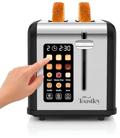 Toastley 2 Slice Smart Toaster with Touchscreen Control | 6 Browning Levels & 6 Bread Modes, Extra-Wide Slots, Bagel/Defrost/Reheat, Extra-Lift Lever, 880W