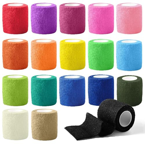 Awinker 18 Rolls Self Adhesive Bandage Tape, 5cm x 4.5m Grip Medical Tape Cohesive Elastic Bandages, Sports Finger Football Tape for Dogs Pets Vet Wrap Tattoo (Multicoloured)