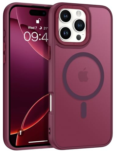 BENTOBEN Magnetic Case for iPhone 16 Pro Max [Compatible with Magsafe], Military Grade Protection Stronger Magnetic Translucent Matte Anti-yellow Slim Shockproof Cover for iPhone 16 Pro Max, Burgundy