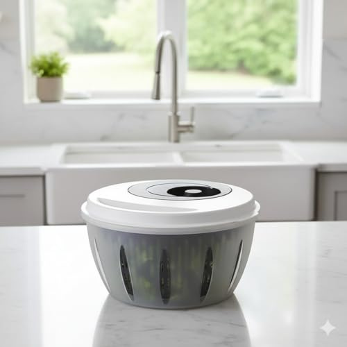 Agitadores giratorios de ensalada fáciles de usar, gran capacidad, antiadherentes, escurridor, escurridor giratorio de 360 grados, cesta de limpieza de cocina, limpiador de frutas y verduras (O