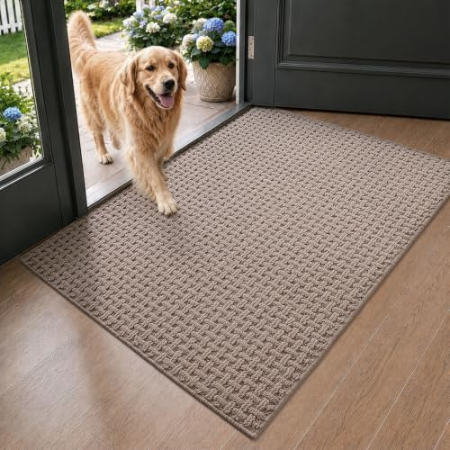 LUMI Waschbare Fußmatte Innen 80x120 cm, Saugfähige Schmutzfangmatte Beige | Schmutzfangend, Rutschfeste Gummiunterseite, Flaches Profil, Eingangsmatte, Stark frequentierte Bereiche