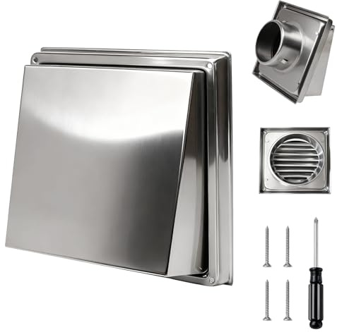 COEWUR 100mm Rejilla Ventilacion Rectangular con Solapa Antirretorno | Rejillas de Ventilacion Acero Inoxidable Rejilla Campana Extractora para Exterior Cocina Horno Autocaravanas