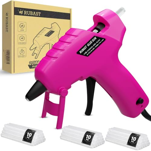 Rubast Mini Hot Glue Gun Kit 20W,30pcs 7mm Glue Sticks for Crafting-Fuchsia | Fire Proof,Anti Drip,Fast Preheating Hot Glue Gun For DIY,Art & Crafts, Kids Crafts,Repairs,Sealing-Multipurpose use