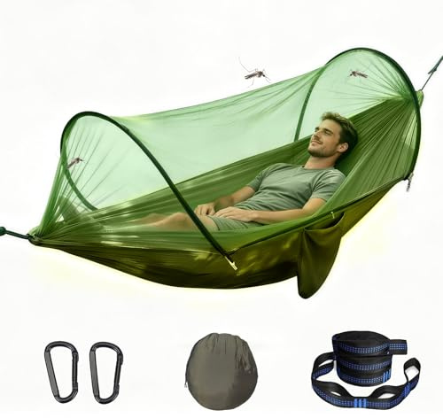 SilverChry Hängematte Outdoor mit Moskitonetz -300 kg Tragkraft，260 * 140cm Ultraleichte Fallschirmseide für 2 Personen, inkl. Gurte & Karabiner – Ideal für Camping, Garten, Trekking