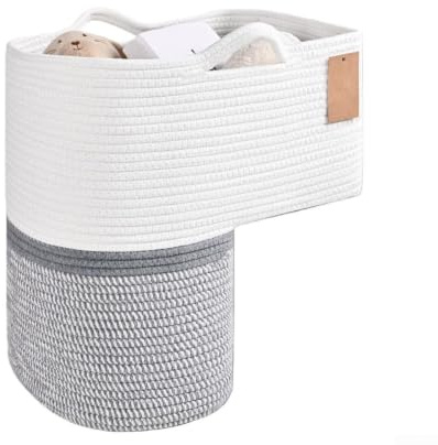 Evenoonest Woven Linen Stair Basket with Handles, Storage for Toys Books Phones on Carpeted Steps,Portable and Compact Furniture Storage(C)